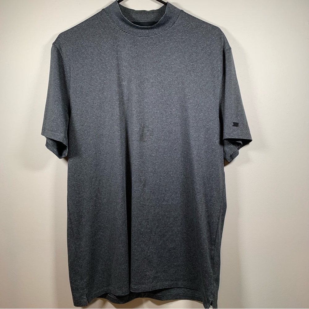 Nike Tiger Woods Collection Shirt Medium Black Dri Fit Striped Golf Golfing